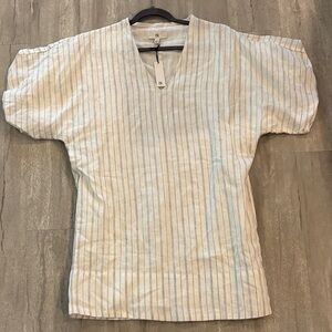 Banana Republic Striped V-Neck Mini Dress - Cream and Blue